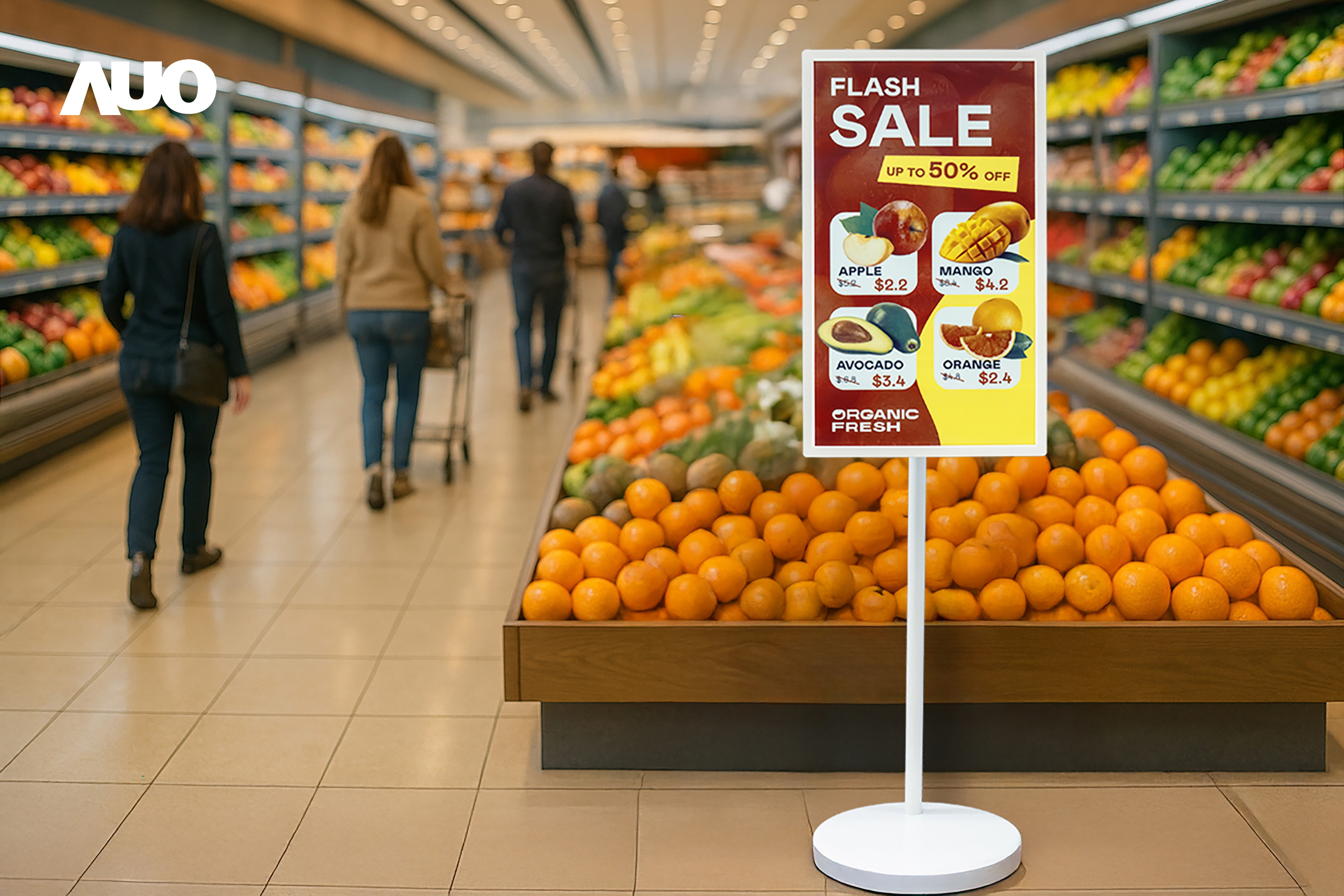 达擎首亮相低功耗、全彩的〝aecoPost电子纸解决方案〞，仅在更新画面时需要微量的电力驱动，无需布建电线的便捷设计，使其可灵活应用、随意置放，并可透过云端或行动装置app，轻松管理及排程广告内容，晋升店头营销利器。